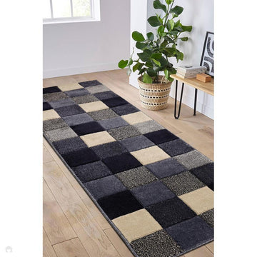 Newport Blocks Modern Geometric Tile Blocks Soft Carved Durable Short Pile Blue Runner-Melrose-Rug Love - The Most Loved Rug Store